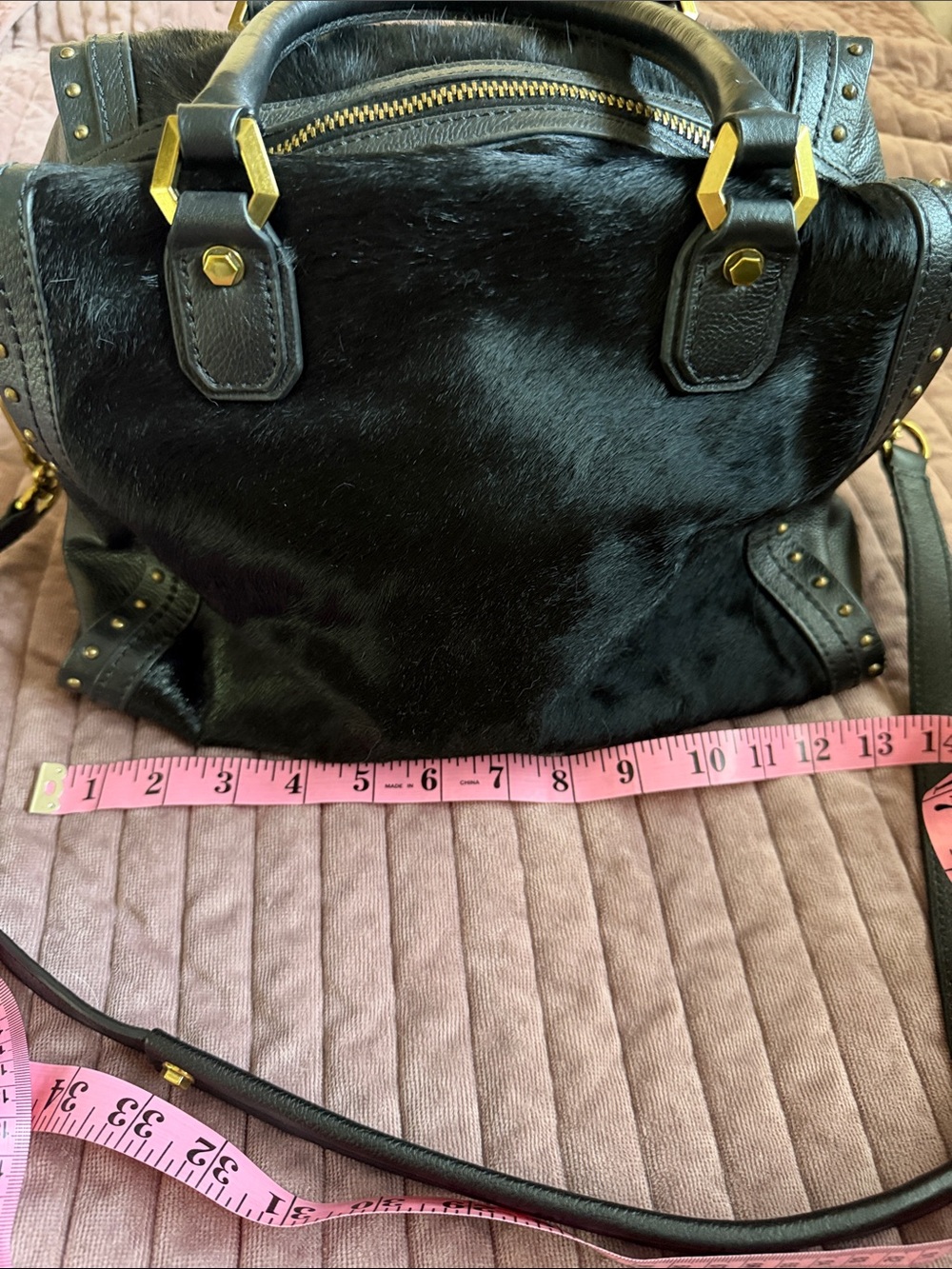 orYANY Black Haircalf Crossbody Bag with Gold Hardware